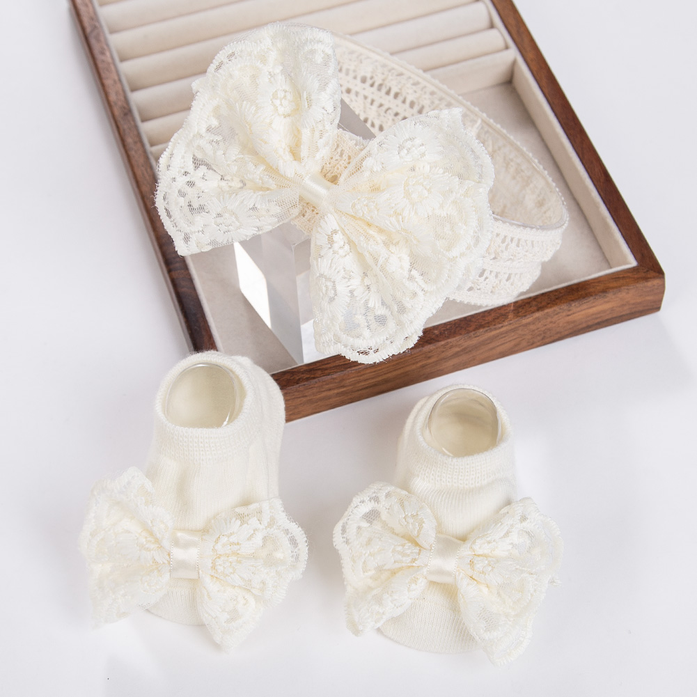 Baby Food Jelly - 3Pcs/Set Cream Lace Baby Headbands&Socks Newborn
